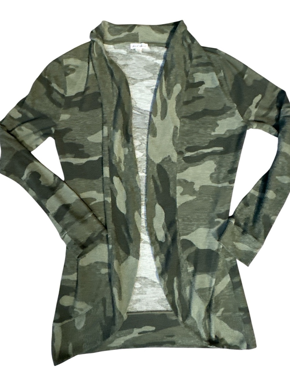Derek Heart Olive Green Camo Open-Front Camouflage Cardigan Duster